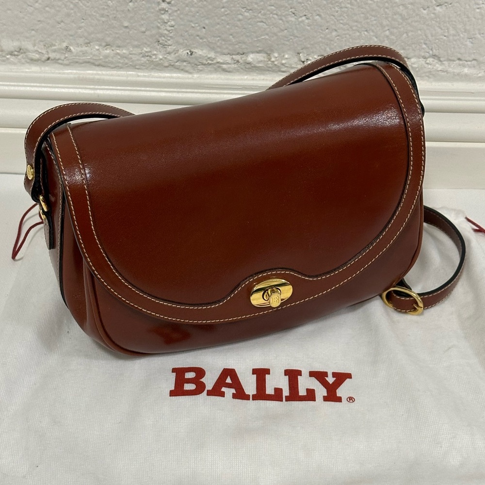 Vintage Bally Leather Saddle Crossbody Bag w/ Dust Bag